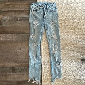 American Eagle Women/Juniors Distressed High-Rise Jeggings Crop Size 00 Regular